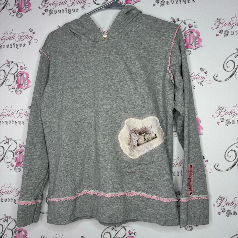 Anne geddes sweater hoodie butterfly hood ruffle frill embroidered trim y2k